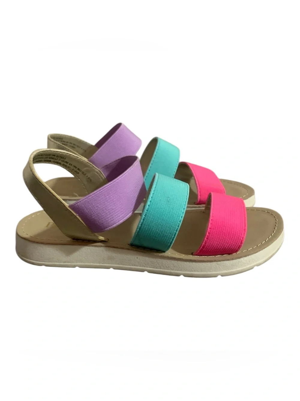 The Children's Place Triple-Band Elastic Sandal in Pink, Teal & Lavender 12/13
